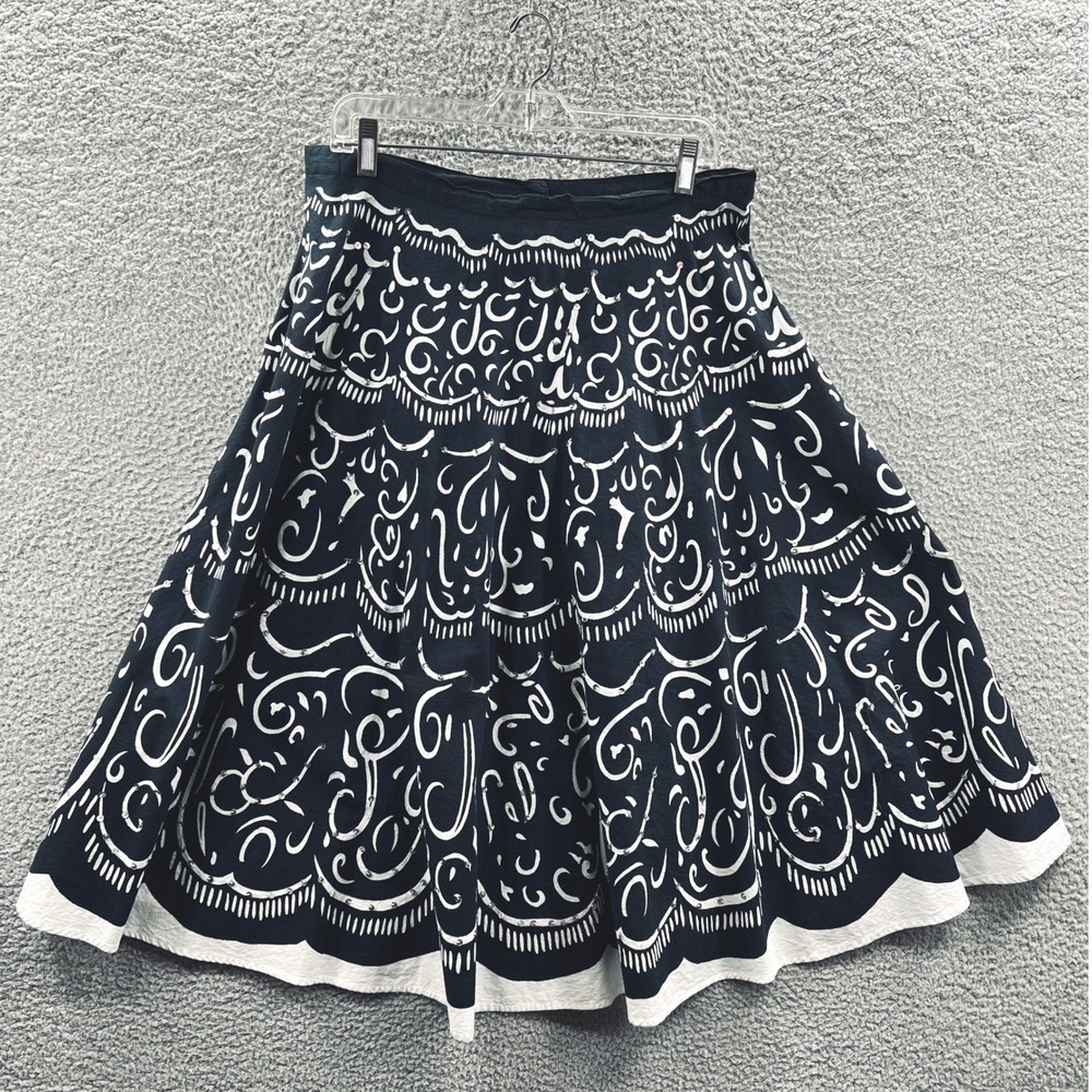 Womens‎ Artisan Flare Midi Skirt  XL Black White Boho Festival Whimsy Vacation